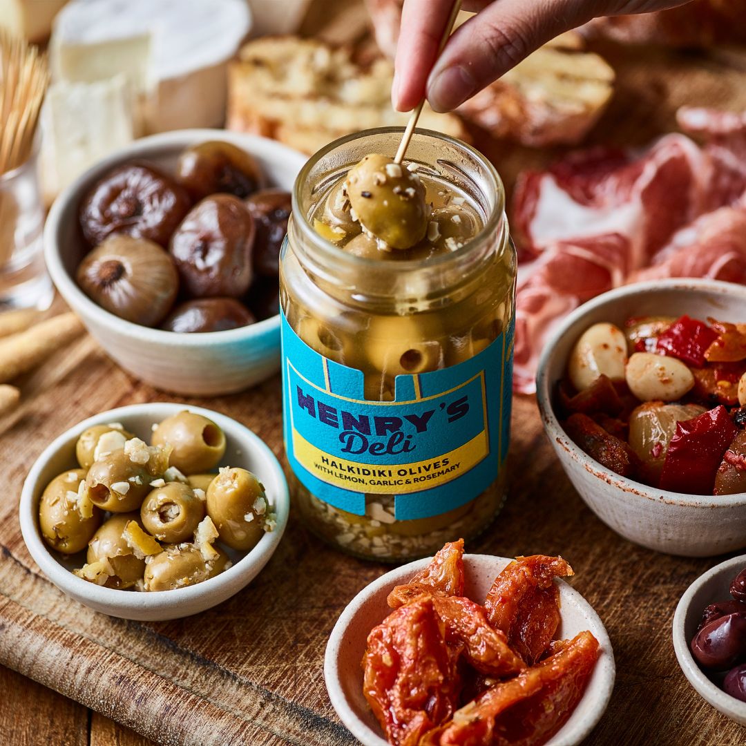 Halkidiki Olives with Lemon, Garlic & Rosemary